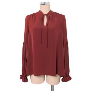HAUTE HIPPIE Oversized Flowy Rust Red Poet Sleeve Blouse Shirt Top S
